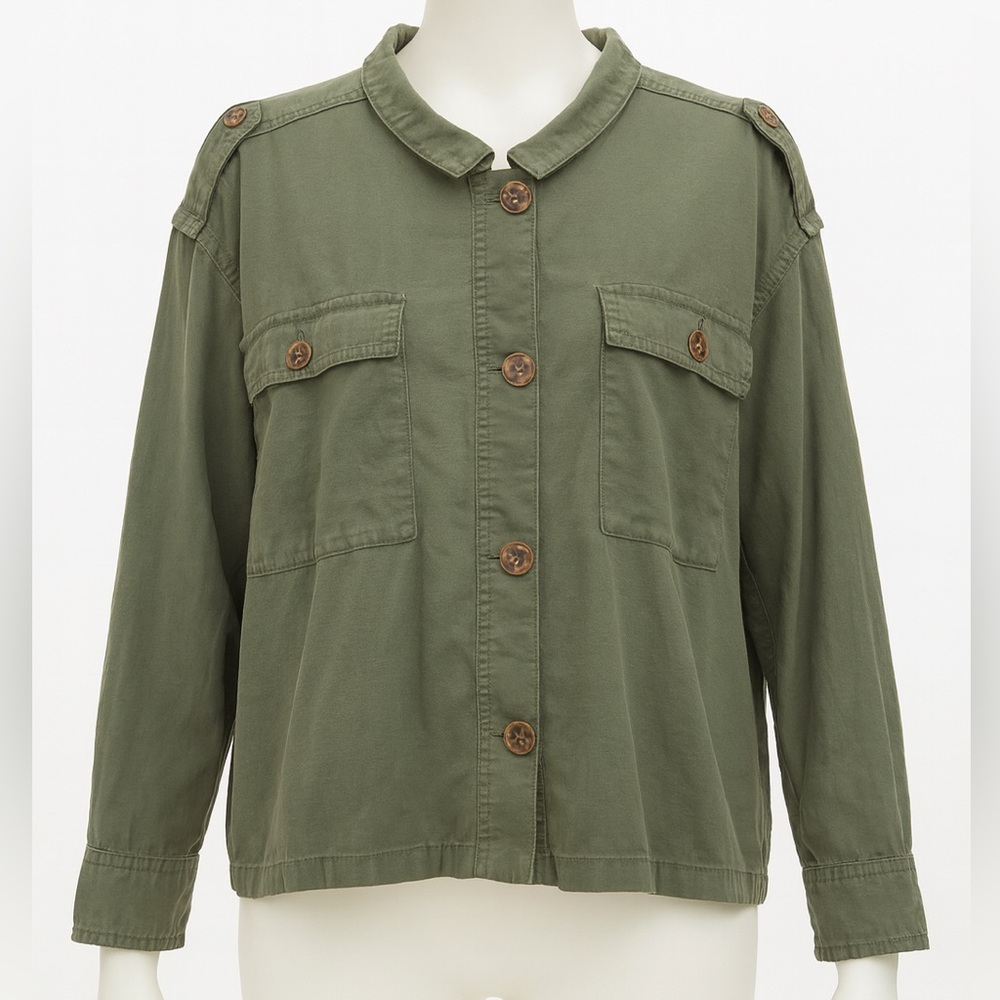 Linen Time and Tru Utility Jacket in Army Green